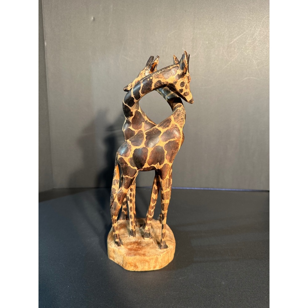 Vintage Besmo Hand Carved Wood Giraffe Sculpture Kenya Intertwined Necks 11.5in